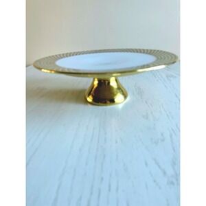 Cira Fine Porcelain Gold Metallic Accent Cake Stand Pedestal Dessert Display